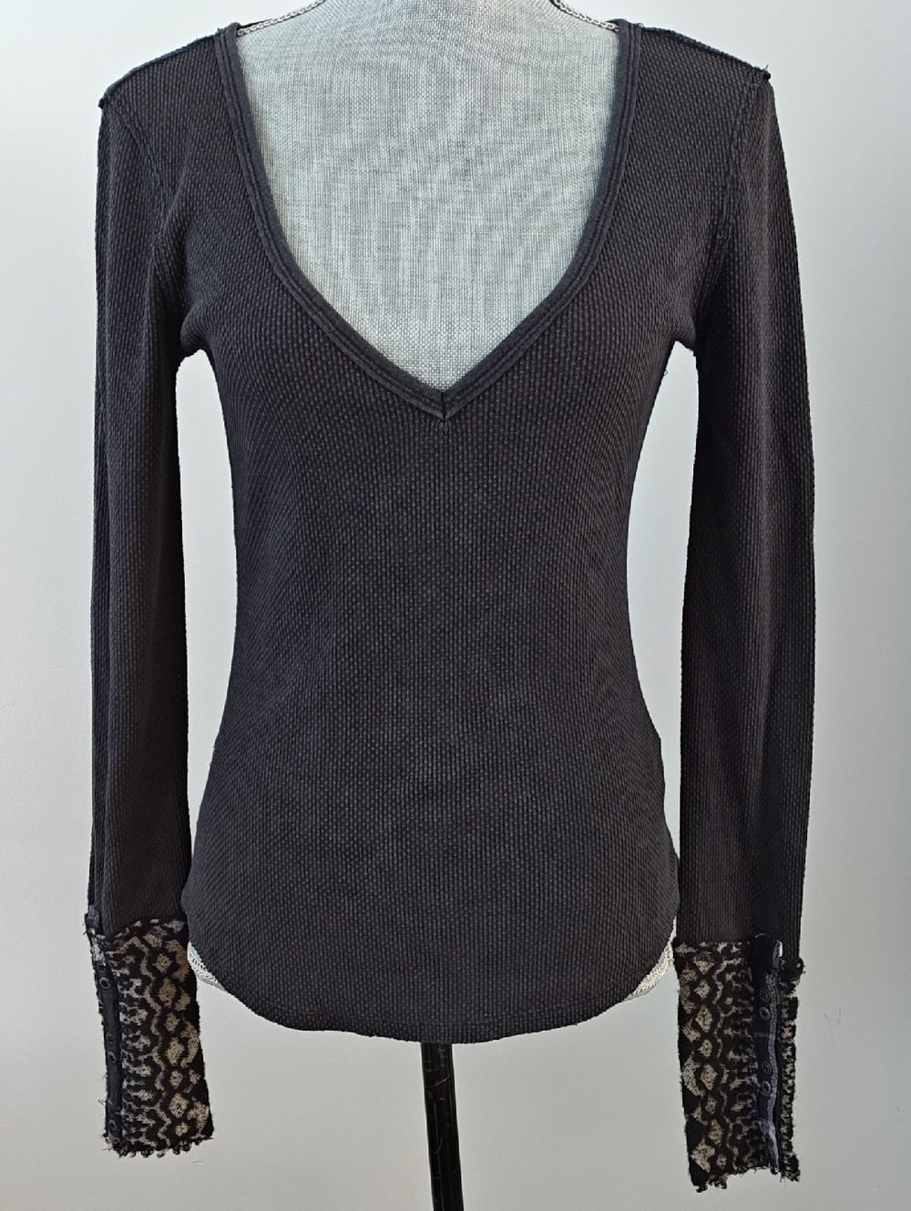 Free people Art School Black Thermal Waffle Shirt M
